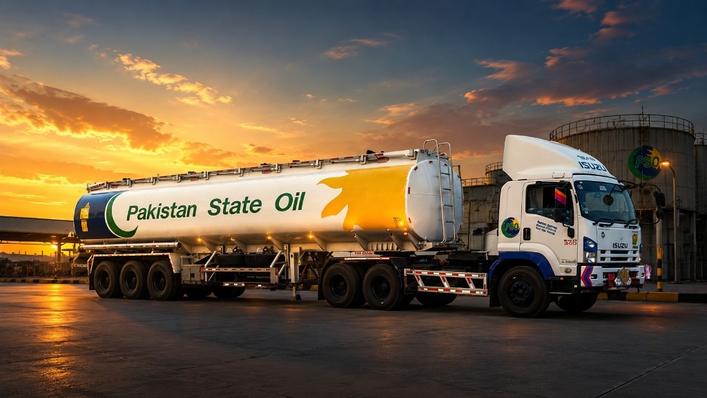 Pakistan State Oil tanker at sunset